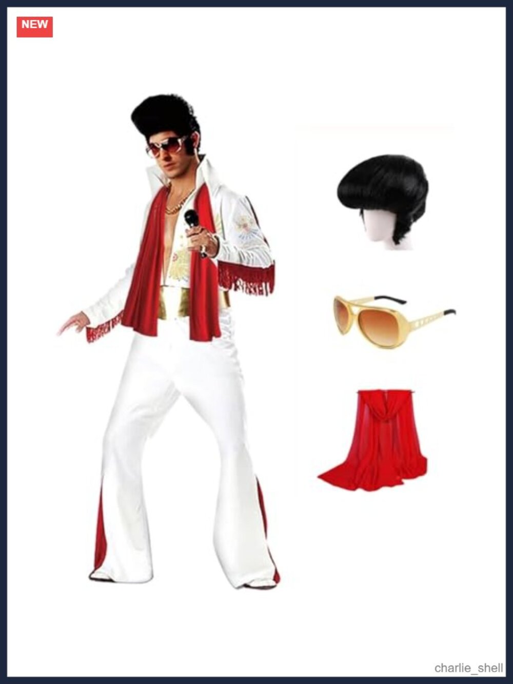 Men's 50s Rock Star Disco Halloween Costume 5pc Jumpsuit Set